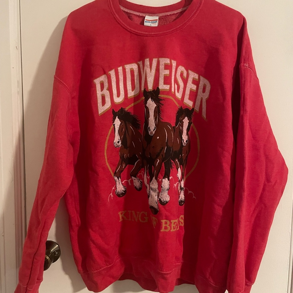 Budweiser Red Crewneck Sweater with Clydesdale Design